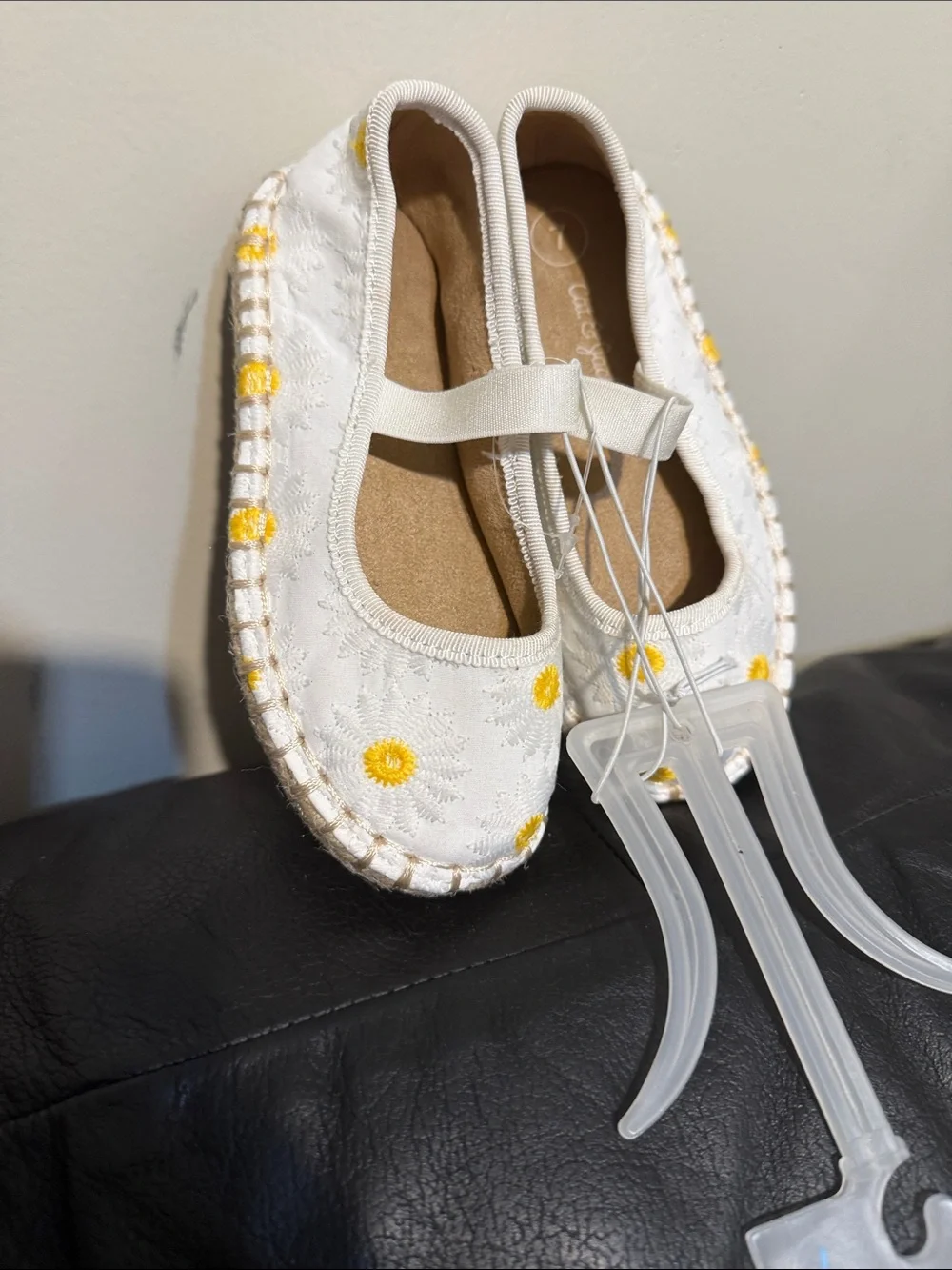 Cat & Jack White Mary Jane Flats with Yellow Daisy Accents